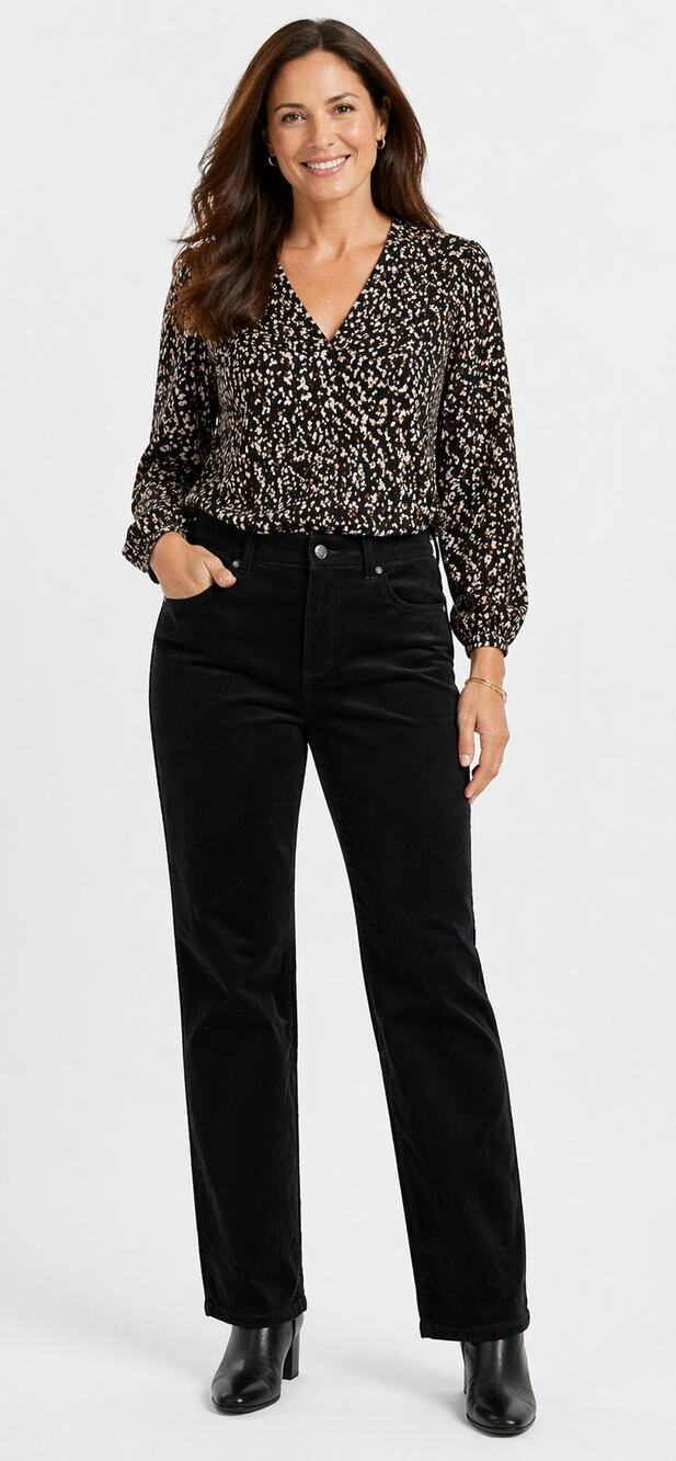 Talbots Stretch Relaxed Corduroy Straight Leg High Rise Pant Black Women Size 14